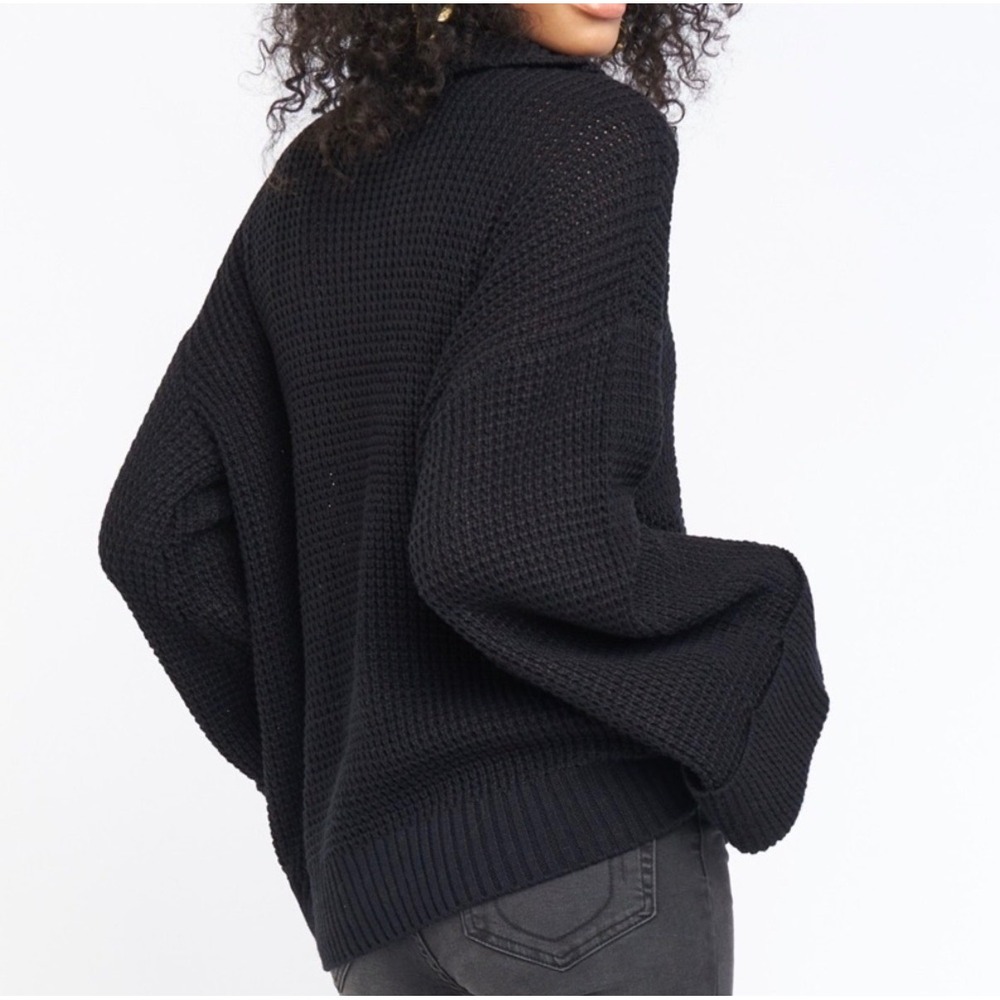 Show Me Your Mumu Hicks Sweater Black Waffle Knit Cowl Neck Oversized Cozy Sz S